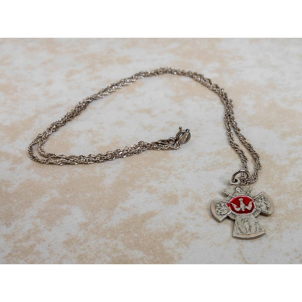 Vintage Sterling 4 Way Saints Cross Charm Pendant Necklace 18 Inch